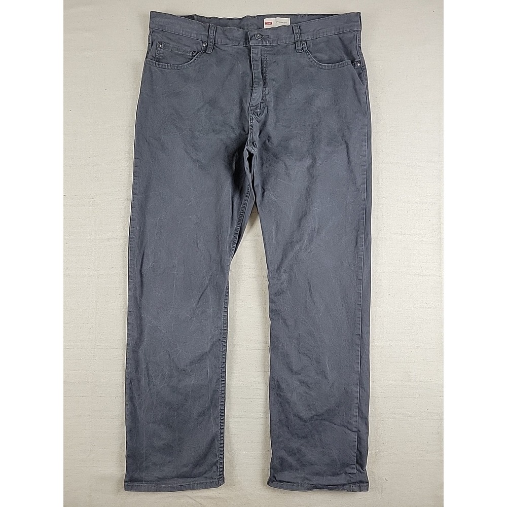 Wrangler Mens Straight Fit Pants 36x30 Gray Cotton Stretch Early 2010s Workwear